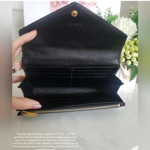 Yves Saint Laurent Black and Gold Chain Wallet - Picture 6 of 14